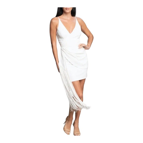 Dress the Population Alida White Dress Fringe Sleeveless Size XS Sample